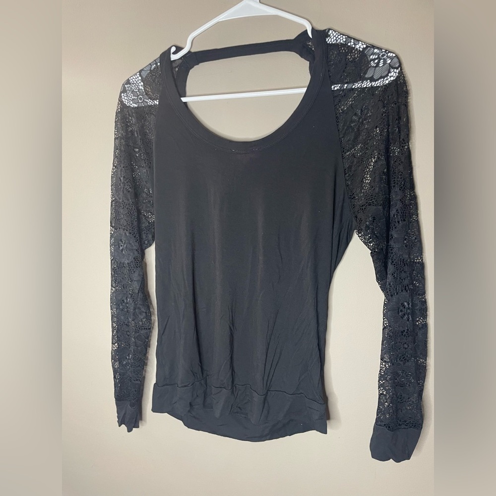 Betsy Johnson Elegant Black Lace Sleeve Women's Top Size S - Picture 4 of 4